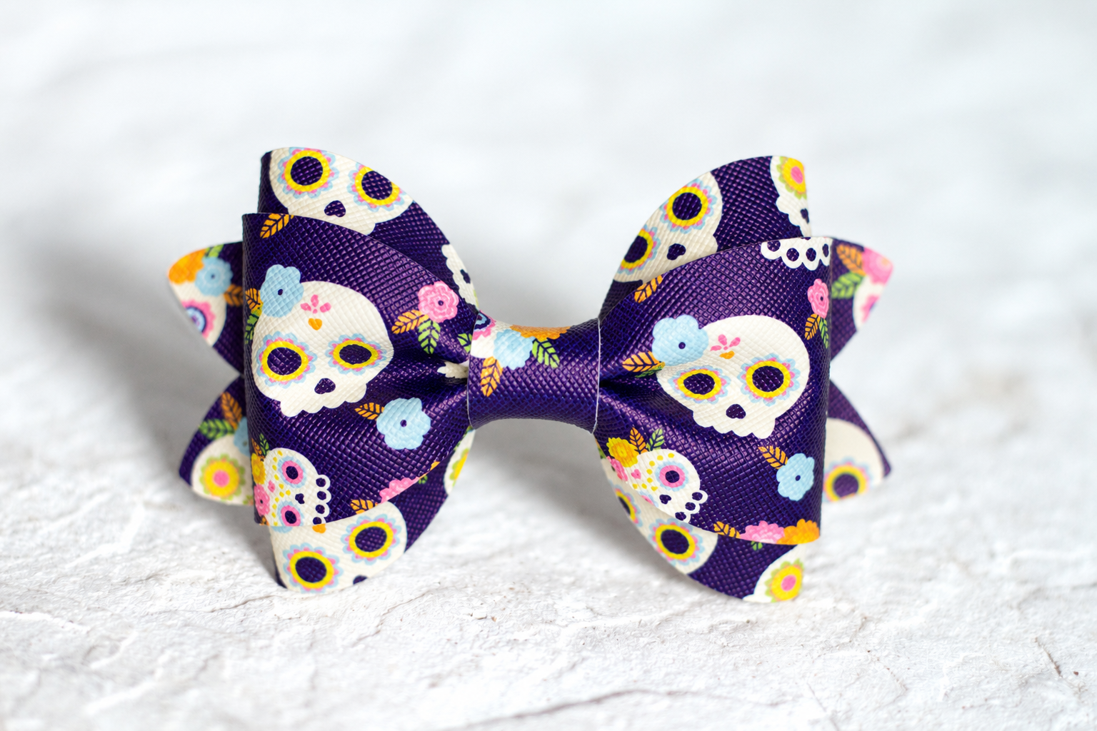 Purple Sugar Skull Bow Tie